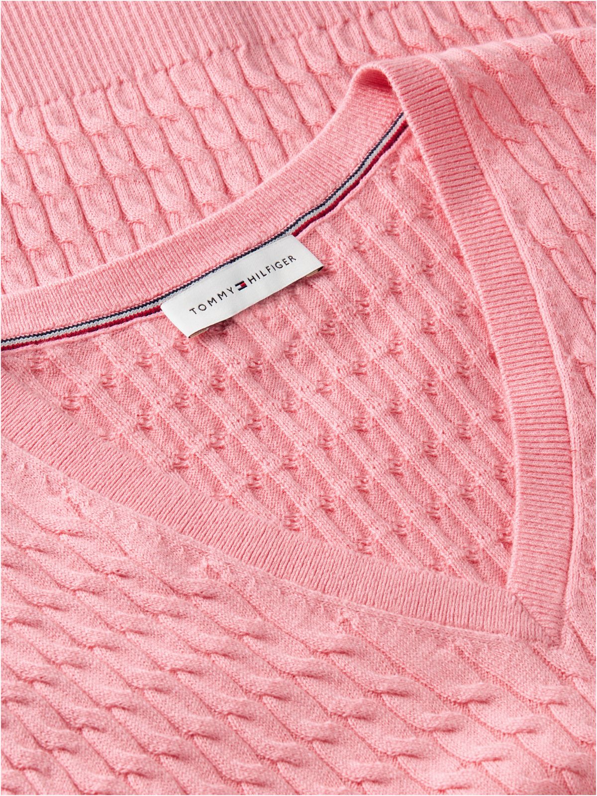Lightweight Cable Knit V-Neck Sweater — Carnation Pink