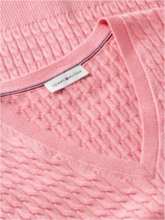 Lightweight Cable Knit V-Neck Sweater — Carnation Pink 6