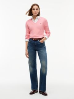 Lightweight Cable Knit V-Neck Sweater — Carnation Pink 2