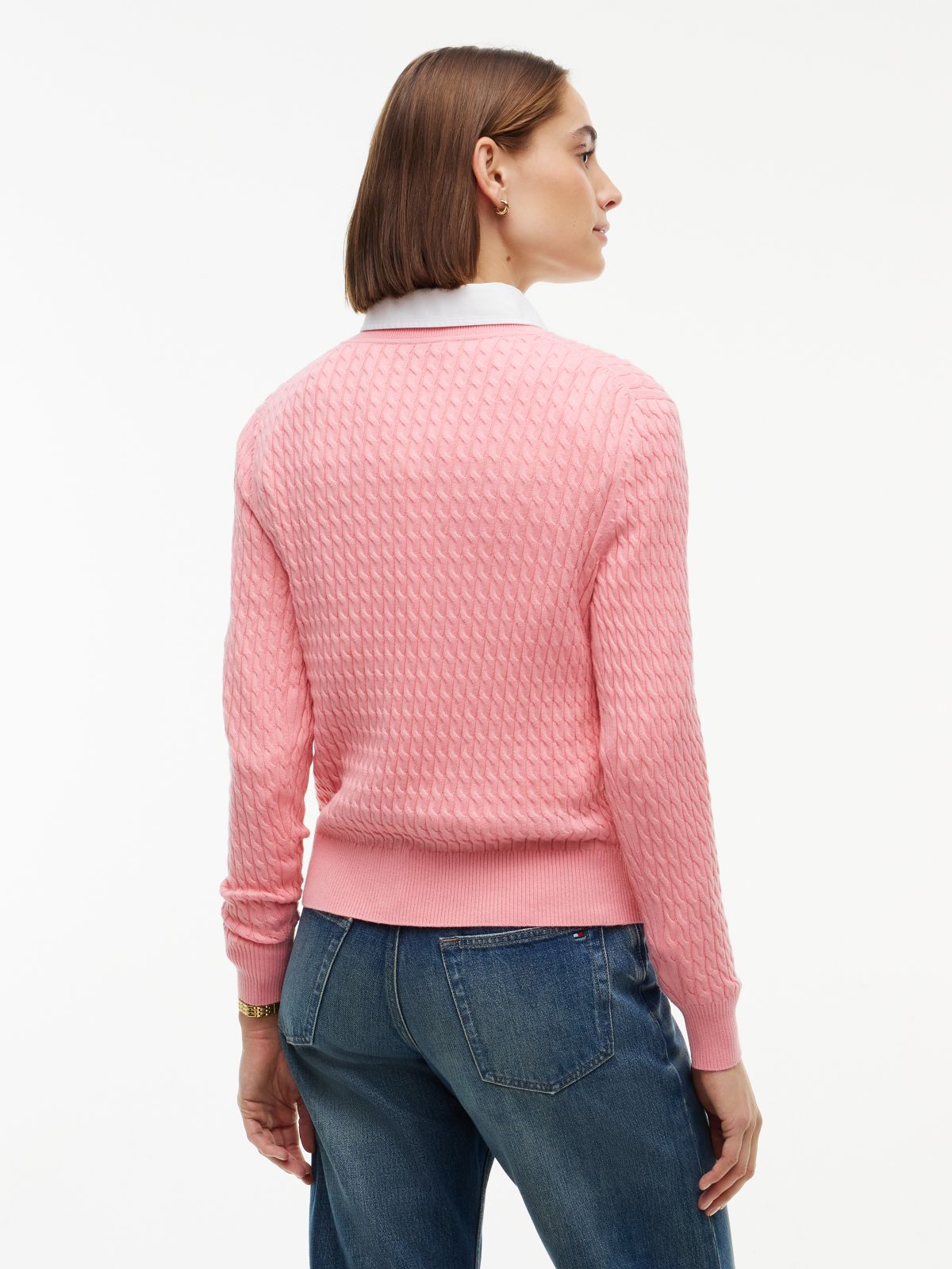 Lightweight Cable Knit V-Neck Sweater — Carnation Pink