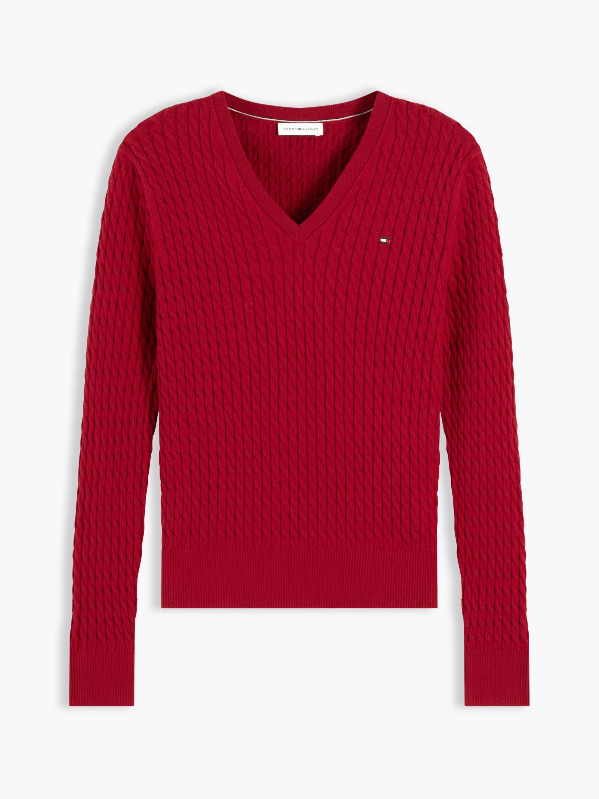 Lightweight Cable Knit V-Neck Sweater — Raspberry Juice