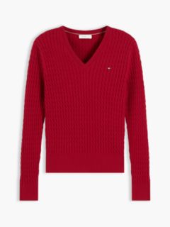 Lightweight Cable Knit V-Neck Sweater — Raspberry Juice 6