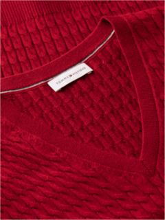 Lightweight Cable Knit V-Neck Sweater — Raspberry Juice 7