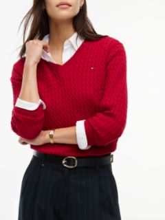 Lightweight Cable Knit V-Neck Sweater — Raspberry Juice 3