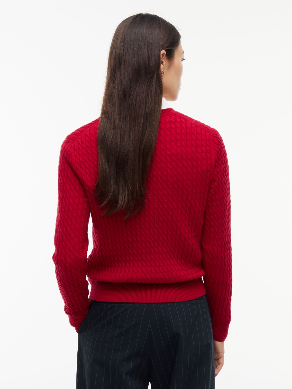 Lightweight Cable Knit V-Neck Sweater — Raspberry Juice