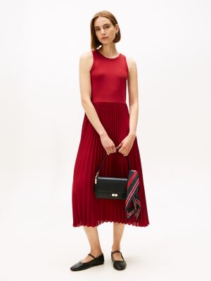 Pleated Mix Media Tank Dress, Regatta Red