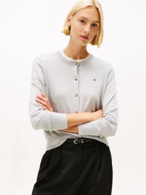 Lightweight Cotton Cardigan, Light Grey Heather