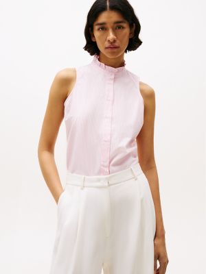 Stripe Ruffle-Collar Sleeveless Shirt, Classic Pink Ithaca Stripe