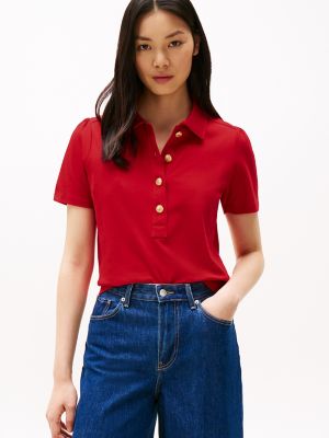 Gold Button Polo, Primary Red
