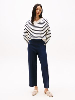 Gold Button Ponte Pant, Dark Night Navy