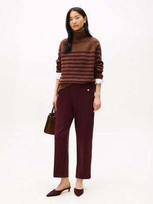 Gold Button Ponte Pant, Deep Burgundy