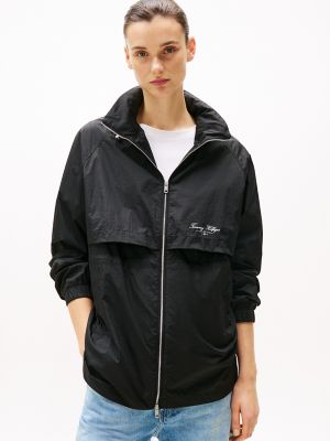 Water-Repellent Funnel Neck Windbreaker, Black