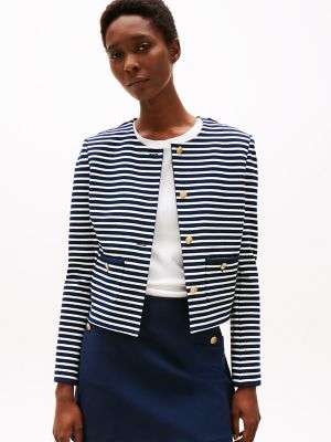 Gold Button Stripe Jacket, Ivory Petal / Dark Night Navy Stripe