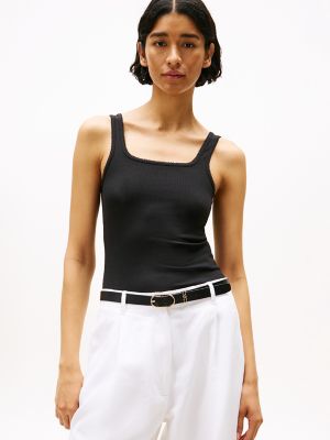 Striped Ribbed Tank Top, Black