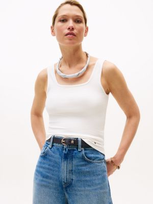 Striped Ribbed Tank Top, Ecru