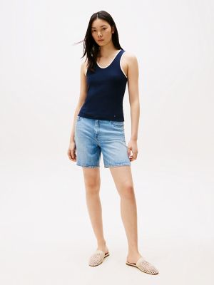 Mid-Rise Straight Fit Denim Short, Light Wash Denim
