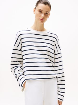 Relaxed Fit Long-Sleeve Stripe T-Shirt, Breton Dark Night Navy Stripe