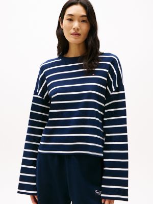 Relaxed Fit Long-Sleeve Stripe T-Shirt, Dark Night Navy / Ecru Stripe