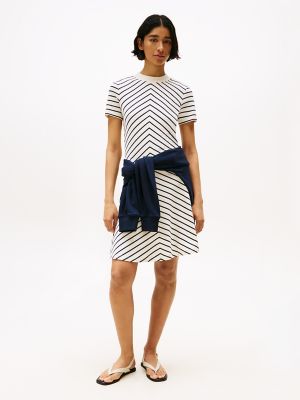 Stripe Fit and Flare Dress, Calico / Dark Night Navy Stripe