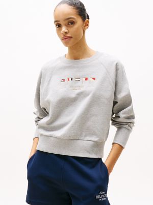 Embroidered Sailing Flag Logo Sweatshirt, Light Grey Heather