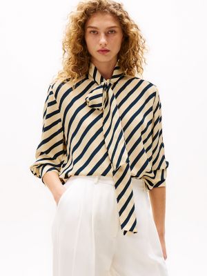 Sofia for Tommy Stripe Neck-Tie Shirt, Dark Night Navy Stripe