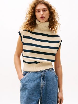 Sofia for Tommy Mockneck Sweater Vest, Dark Night Navy Stripe