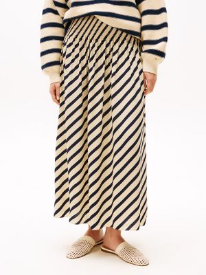 Sofia for Tommy Shirred Maxi Skirt, Dark Night Navy Stripe