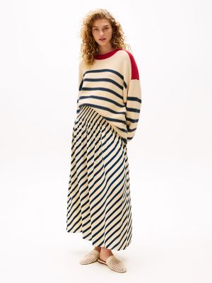 Sofia for Tommy Shirred Maxi Skirt, Dark Night Navy Stripe
