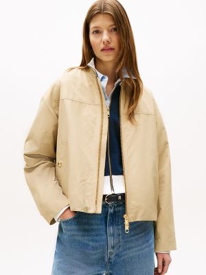Water-Repellent Cotton-Blend Zip Bomber, Country Ivory