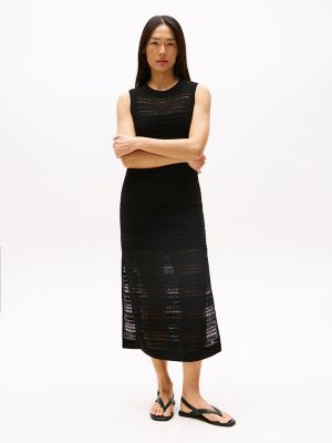Sleeveless Crochet Midi Dress, Black