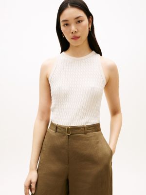 Cable Knit Sweater Tank, Heather Ivory Petal