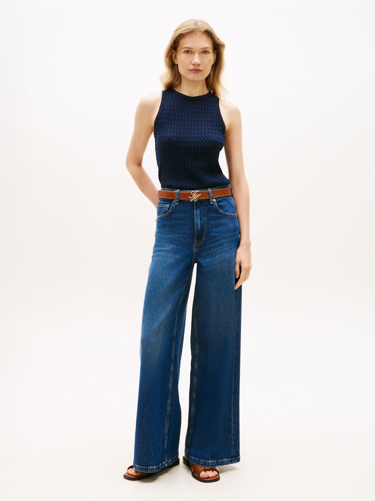Cable Knit Sweater Tank — Navy