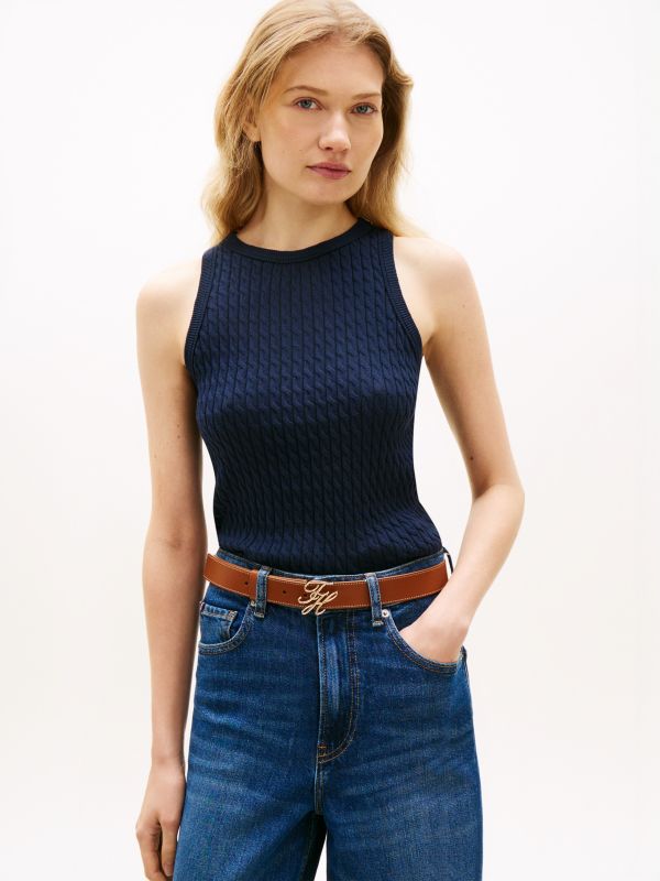Cable Knit Sweater Tank — Navy