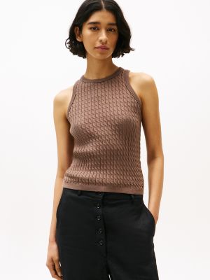 Cable Knit Sweater Tank, Hot Coco