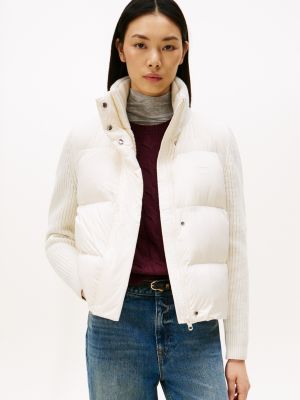 Wool and Down Mixed Media Jacket, Ivory Silk