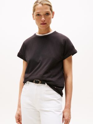 Slub Cotton Crewneck T-Shirt, Black