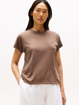 Slub Cotton Crewneck T-Shirt, Brown