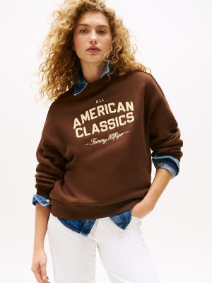 Embroidered Logo Varsity Sweatshirt, Legacy Brown