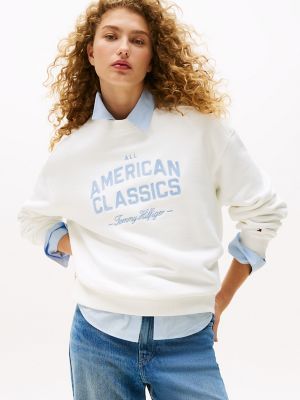 Embroidered Logo Varsity Sweatshirt, Ecru