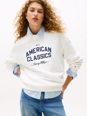 Embroidered Logo Varsity Sweatshirt, Ecru