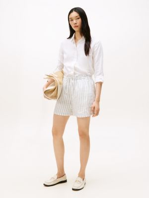 Striped Linen Pull-On Short, Linen Stripe / Cloudy Blue / Ecru