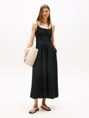 Sleeveless Smocked Midi Dress, Black