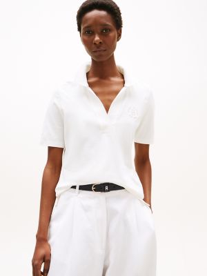 Regular Fit Circle Logo Stretch Polo, Ecru