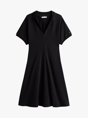 Short-Sleeve Polo Dress, Black
