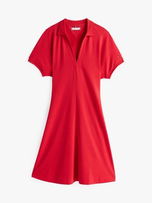 Short-Sleeve Polo Dress, Primary Red