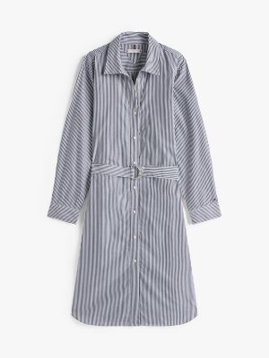 Relaxed Fit Belted Poplin Shirtdress, Classic Ithaca/Dark Night Navy