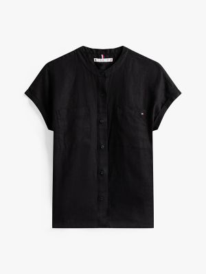 Relaxed Fit Linen Top, Black