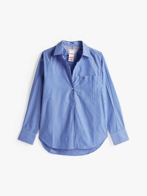Oversized Fit Poplin Shirt, Blue Stripe