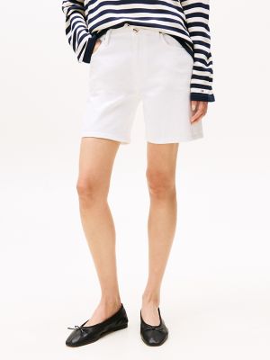 High-Rise Straight Fit White Denim Short, Optic White
