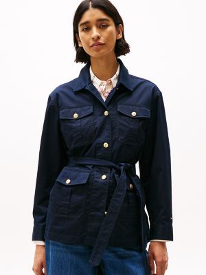 Gold Button Belted Utility Jacket, Dark Night Navy
